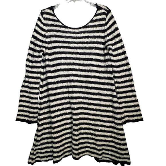 Free People Striped Swing Sweater Dress Black White Tunic Long Sleeve - Picture 2 of 5